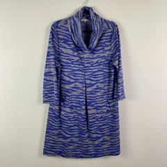 Tyler Boe Knit Cowl Neck Dress Size XL Blue Gray Digital Zebra Print 3/4 Sleeves