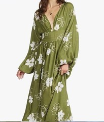 Billabong Women&rsquo;s Green Floral Print Maxi Dress Size Large