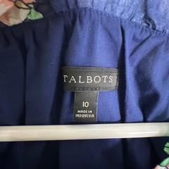 Talbots Womens 10 Tropical Floral Sleeveless Midi Dress Navy Pink Ruffle Cotton