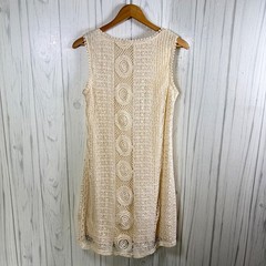 SOLITAIRE Cream Cotton Crochet Tank Style Mini Dress, Small