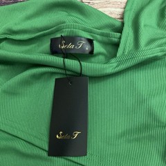 New Seta T Off Shoulder Bodycon Dress, Assymmetrical Neck, Long Sleeve, Green, M