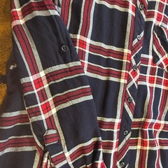 BLL nyc Red Navy Plaid Button Down Roll Tab Sleeve Shirt Dress XL Grunge 90s