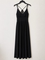 Women’s Black Maxi Dress Size M Sleeveless V Neck Criss Cross Back Long Dress