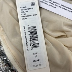 Alice + Olivia Celia Silver Sequin Cowl Back Dress 12 NWT $595