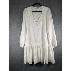 Textile Elizabeth and James White Boho Lace Mini Dress XL Long Sleeve Pinstripe