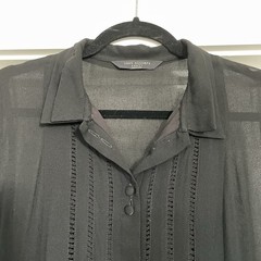 Knot Sisters Black Collared Button Down Swing Shirtdress Pleated Long Sleeve S