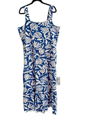 FAB SEASALT DEEP WATER BLUE & WHITE SQUARE NECK FLORAL COTT SLEEVELESS DRESS 20!