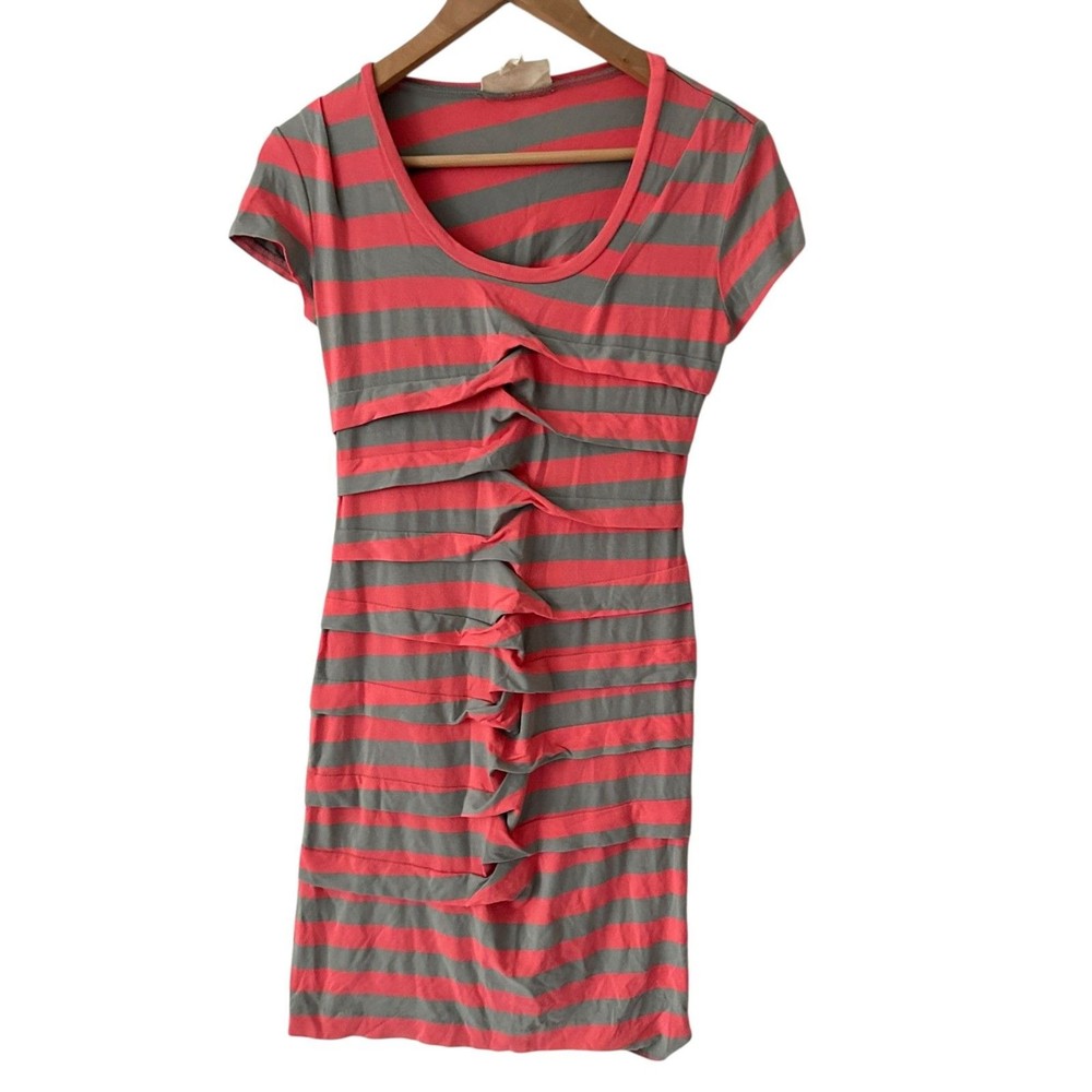 Nicole Miller Artelier Pink and Grey Striped Bodycon Rayon Mini Dress Size S