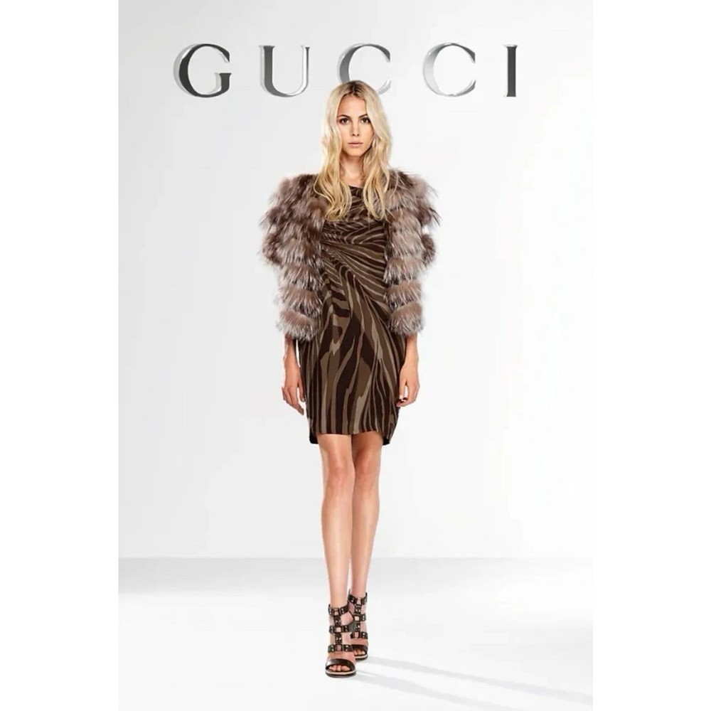 Vintage Runway Gucci by Frida Giannini Silk Asymmetrical Zebra Midi Dress 2010