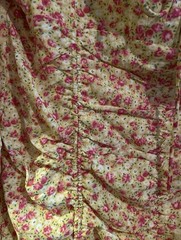 Hello Molly Yellow Floral Square Neck Ruched Mini Dress Puff Long Sleeve L