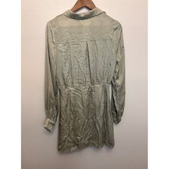 Strut and Bolt Snakeskin Sage Green Deep V-Neck Faux Wrap Long Sleeve Mini Dress