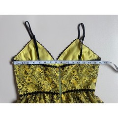 Aqua Women&rsquo;s Yellow Black Mesh Lace Overlay Fit & Flare Midi Dress Size S