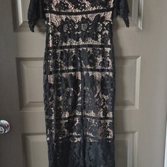 Express Floral Lace Off Shoulder Knee Length Dress Black/Beige Lined Size 0