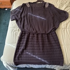 Black With Silver Sequins Design Lined One Piece Dress Size 16
