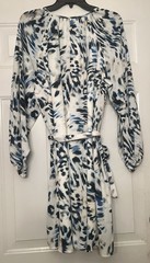 The Limited Abstract Print Tie Waist Midi Dress – Blue & Cream – Medium