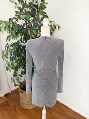 ZARA Silver Metallic V-Neck Bodycon Mini Dress Size S