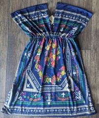 New! Cristinalove Size S Blue Green Gray Tan & Lilac Floral Print Stretch Dress