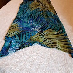 EnFocus Studio Dress Size 4 Palm Leaves Sleeveless Blues Tan Green Lightweight