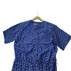 Vintage Liz Roberts Womens 8 Blue Floral Pleated Midi Dress Button Front Pockets
