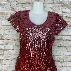 MANER Women&rsquo;s Sequin Glitter Short Sleeve Dress V Neck Mini Party Club Bodycon S