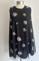 Sportmax Black Mesh Embroidered Whimsy Cottagecore A Line Dress Wedding Guest L