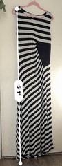 Eci Striped Stretch Midi Dress, Sz Lg Black/White w/Waist Form Fit Detail