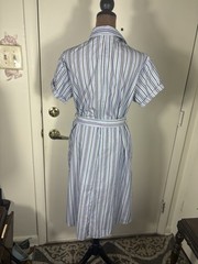 Zara Women’s Sz XS Striped Belted collared Midi Shirt Dress Pockets side slits