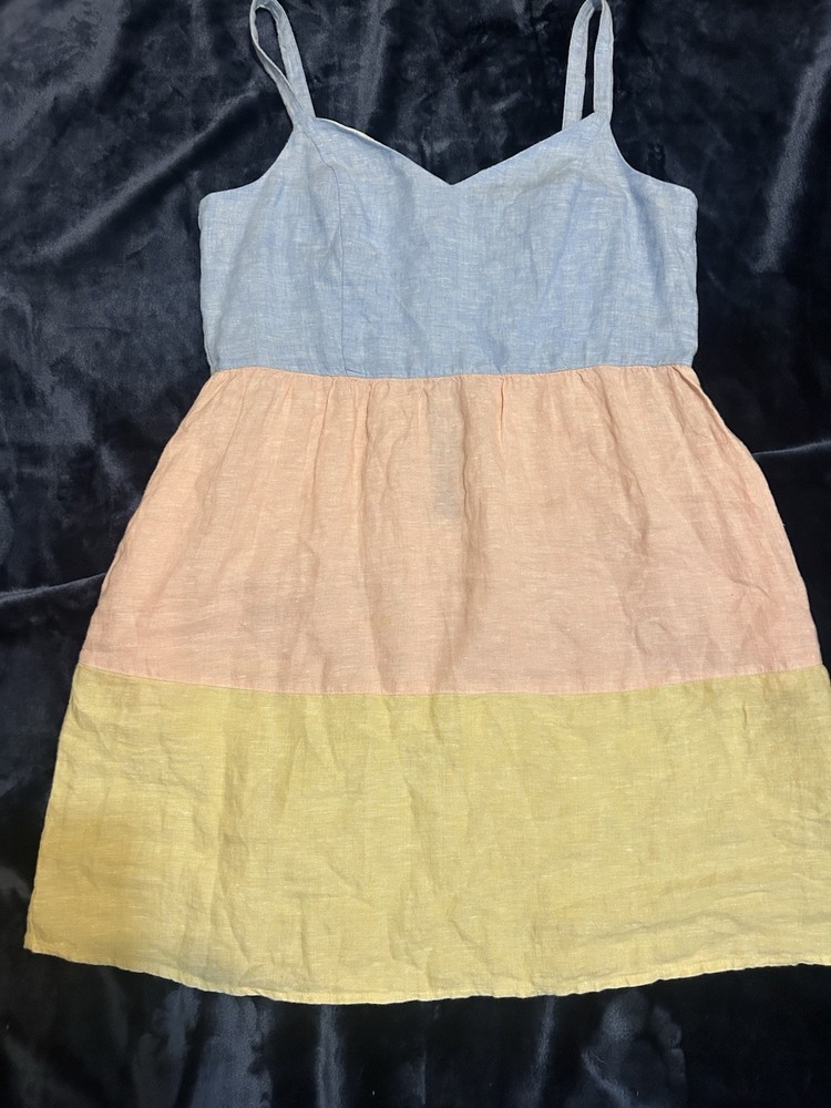 Cynthia Rowley Linen Colorblock V-Neck Strappy Short Sundress Size S. 100% line