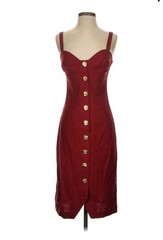 Fourteenth Place Red Midi Dress Sz XS Gold Button Front Sleeveless Bodycon