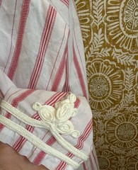 Gallabia Embroidered Cotton Striped Long Sleeve Kaftan Mini Dress $290 Sz XL