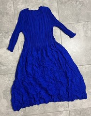 Alquema 3/4 Sleeve Smash Pocket Midi Dress Crinkle Pleated Lagenlook NEW Sz 2 L