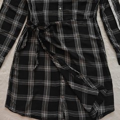 UntuckIt Tessa Plaid Black Button Up Collared Wrap Shirt Dress Small Long Sleeve