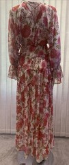 Steve Madden Chiffon Boho Chic High/ Low Dress Ruffles Pink Floral Print Size S