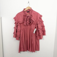 Sister Jane Ruffled Smock Mini Dress Size M Coral Rusty Pink Glitter Bow Collar