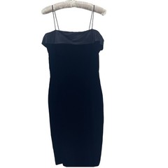 Vintage Y2K Depeche Mode Black Satin Bow Back Mini Dress S Slip Bodycon Glam