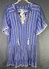 Shoshanna Short Sleeve Mini Tunic Dress Swim Cover-up Blue Small 100% Rayon NWT