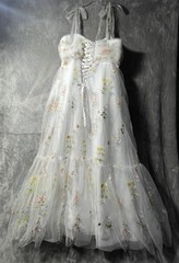 White Multicolor Floral Embroidered Tulle Satin Gown Dress Size 24W Sleeveless
