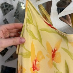 BLUNAUTA vintage silk midi dress mermaid style with floral print in yellow Xs-S