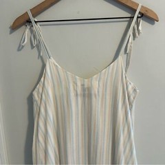Tuckernuck Mii Collection White Blue Tan Striped Cotton Maxi Dress Small