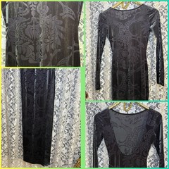 NWOT burnout velvet paisley stretch fabric high slit low back dark gray sheer