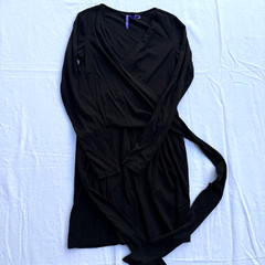 Seraphine Black Ribbed Knit Wrap Maternity Nursing Midi Dress Size 2