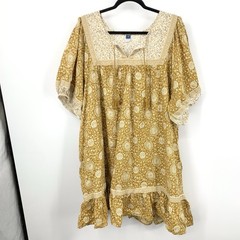Old Navy Women Size 4X Dress Yellow Brown Floral Short Sleeve Shift Boho