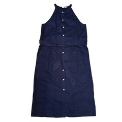 Gap Navy Blue Linen Cotton Halter Button Front Utility Midi Dress Small Preppy