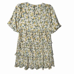 Code Mode Floral Puff Sleeve Tiered Ruffle Mini Dress Keyhole Button Size M