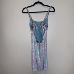 Alyce Paris Iridescent Sequin Rhinestone Strappy Back Mini Dress HOCO Prom Sz 00