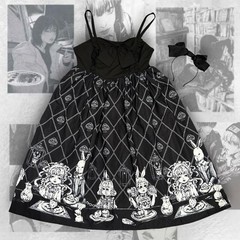 Black gothic Lolita dress with a bow headwear, alternative Lolita dress
