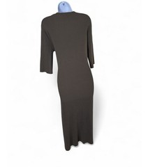 Vince Cotton Spandex Ribbed Mock Neck Elbow Sleeve Dress Taupe L