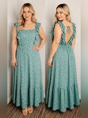 a.n.a Teal, Green & Yellow Floral Ruffled Tie in Back Maxi Dress, Size XXL, NWT