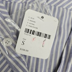 NWT Free People Center Gathered Bell Sleeve Striped Shirt Dress Blue Small