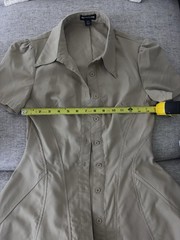 PRETTYLITTLETHING Beige Solid Puff Sleeve Shirt Dress Collared Button Front 4